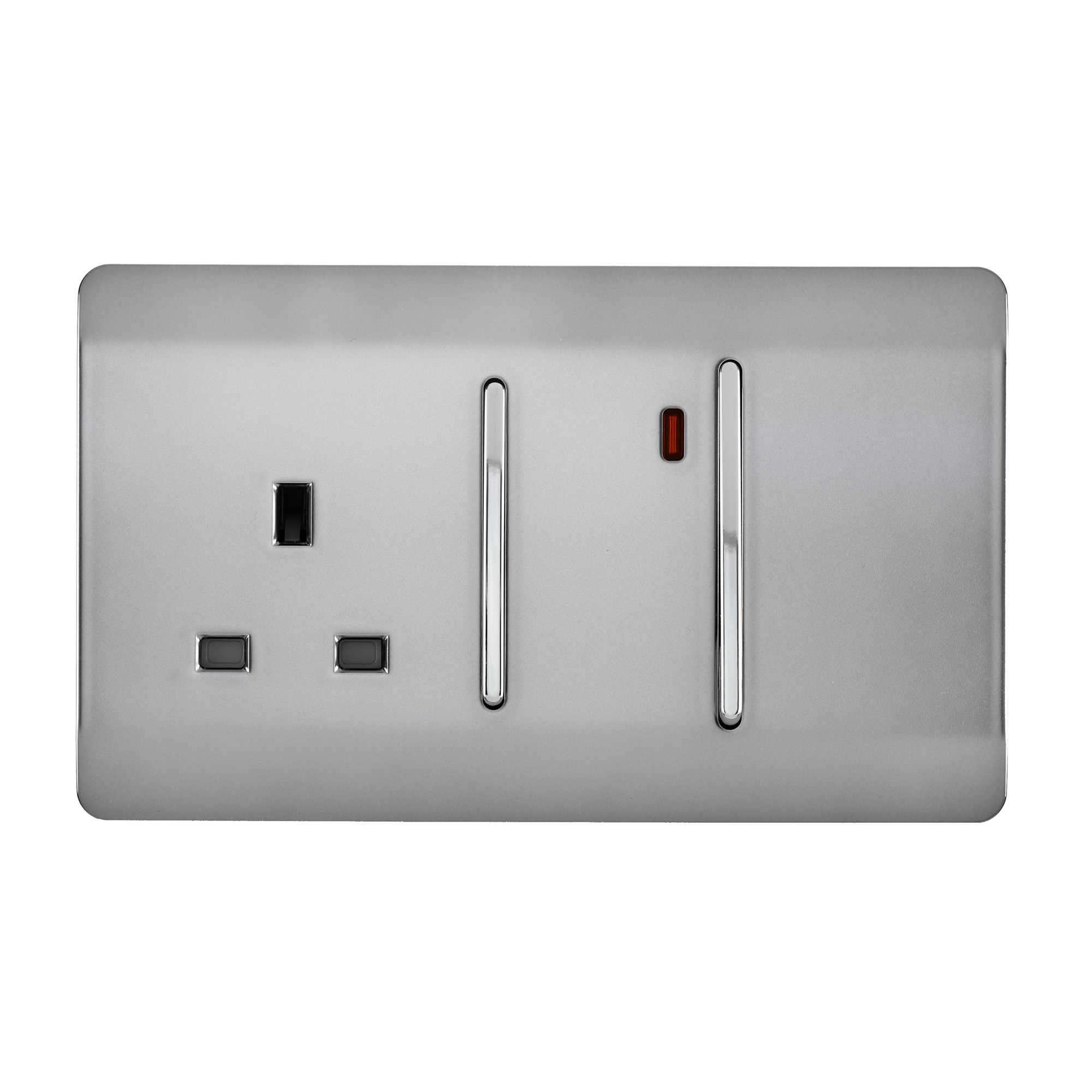 ART-WHS213BS  45A Double Pole Switch With Socket & Neon Brushed Steel